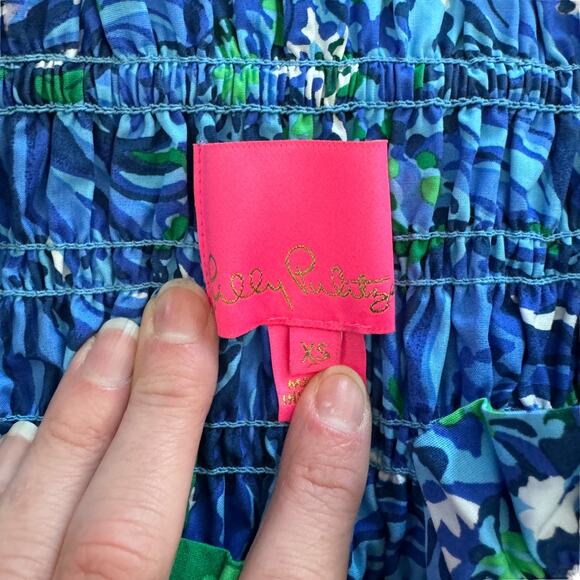 Lilly Pulitzer Smocked Mini Dress Blue Green - Picture 5 of 14